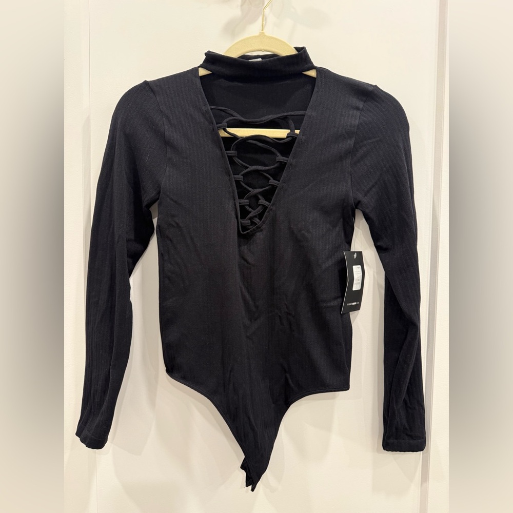 Fashion Nova Black Lace-Up Bodysuit | Size M/L | NWT